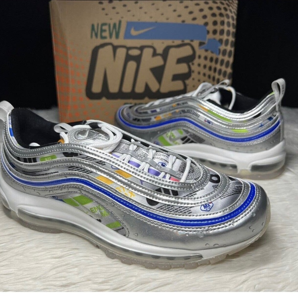 Nike AirMax 97 SE Energy Jelly Metallic Silver Blue 95 Multicolor Bullet sz 11